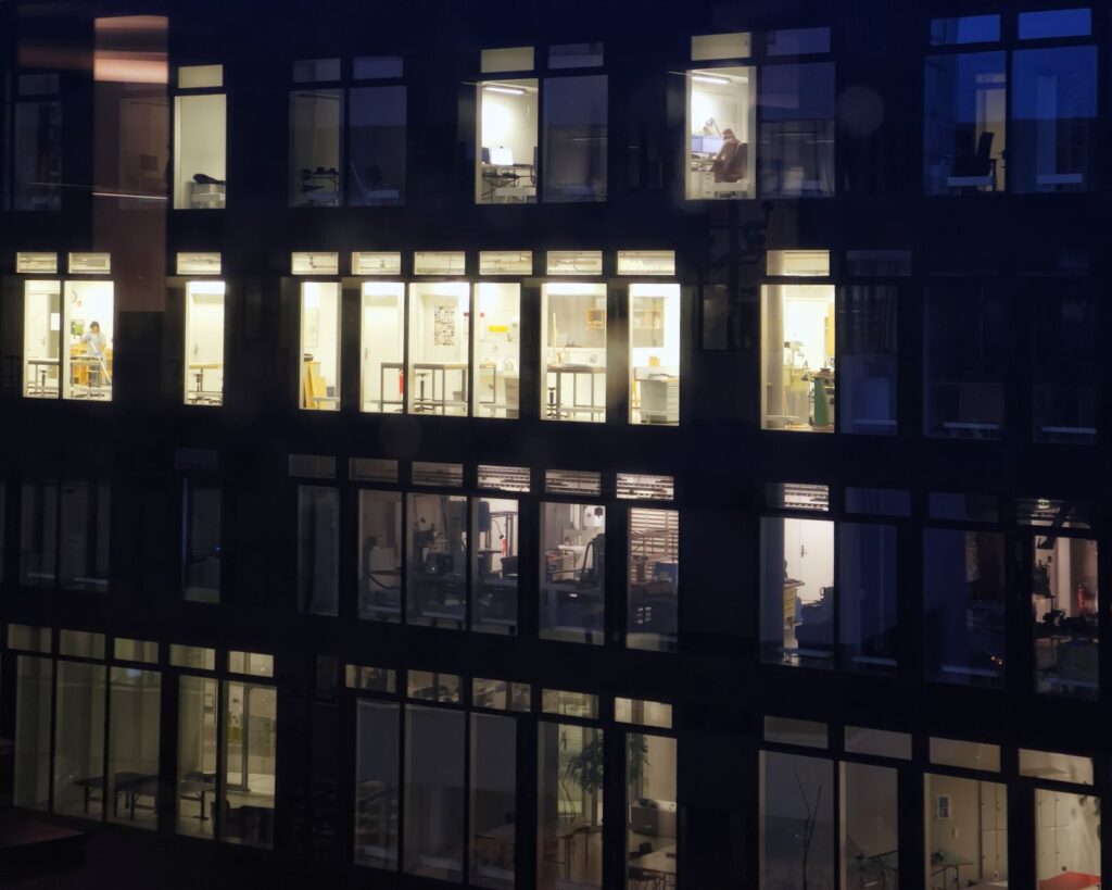 modern office workspace window